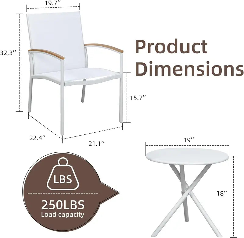 Shintenchi 3-Piece Textilene Bistro Set – Compact Black Outdoor Conversation Furniture for Balcony, Porch, or Lawn