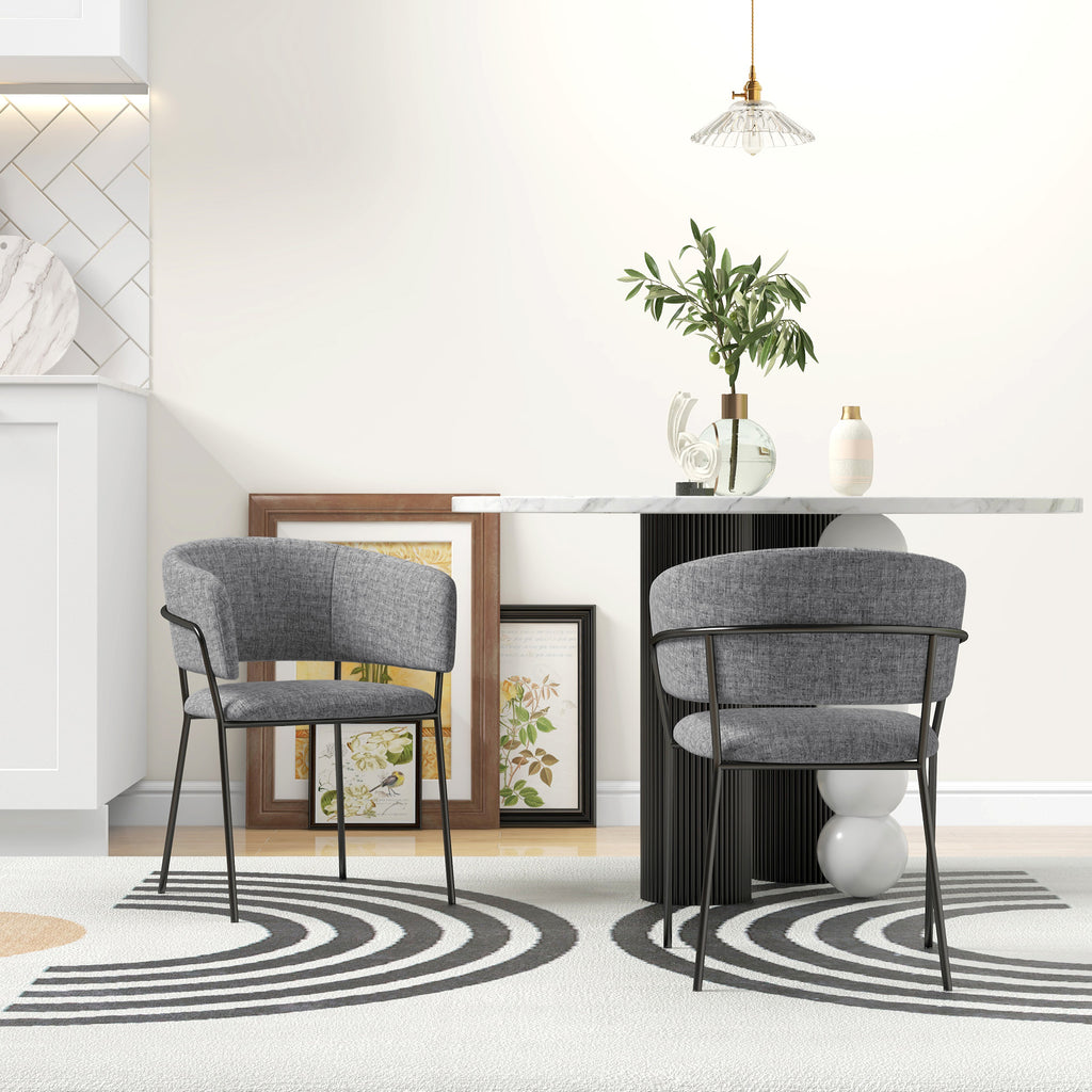 HOMCOM 2er Set Esszimmerstühle mit Stahlbeinen, gepolsterter Sitzfläche aus Leinenstoff, grau