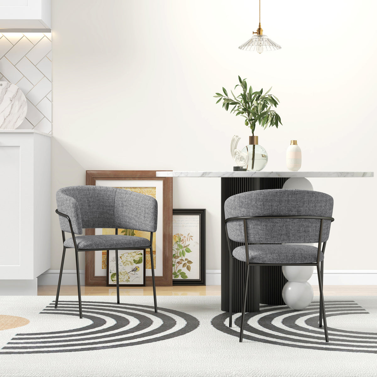 HOMCOM 2er Set Esszimmerstühle mit Stahlbeinen, gepolsterter Sitzfläche aus Leinenstoff, grau