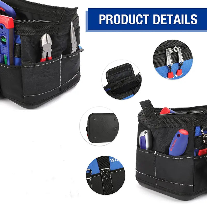 WORKPRO 16″ Wide-Mouth Waterproof Tool Bag – Molded Base for Stability & Durability