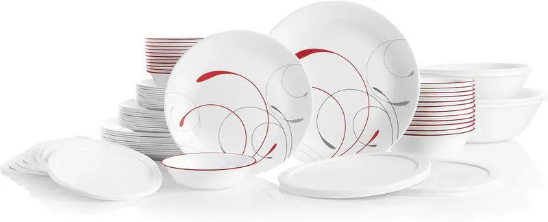 Vitrelle 78-Piece Chip-Resistant Triple Layer Glass Dinnerware Set for 12, Lightweight Round Plates & Bowls, Splendor