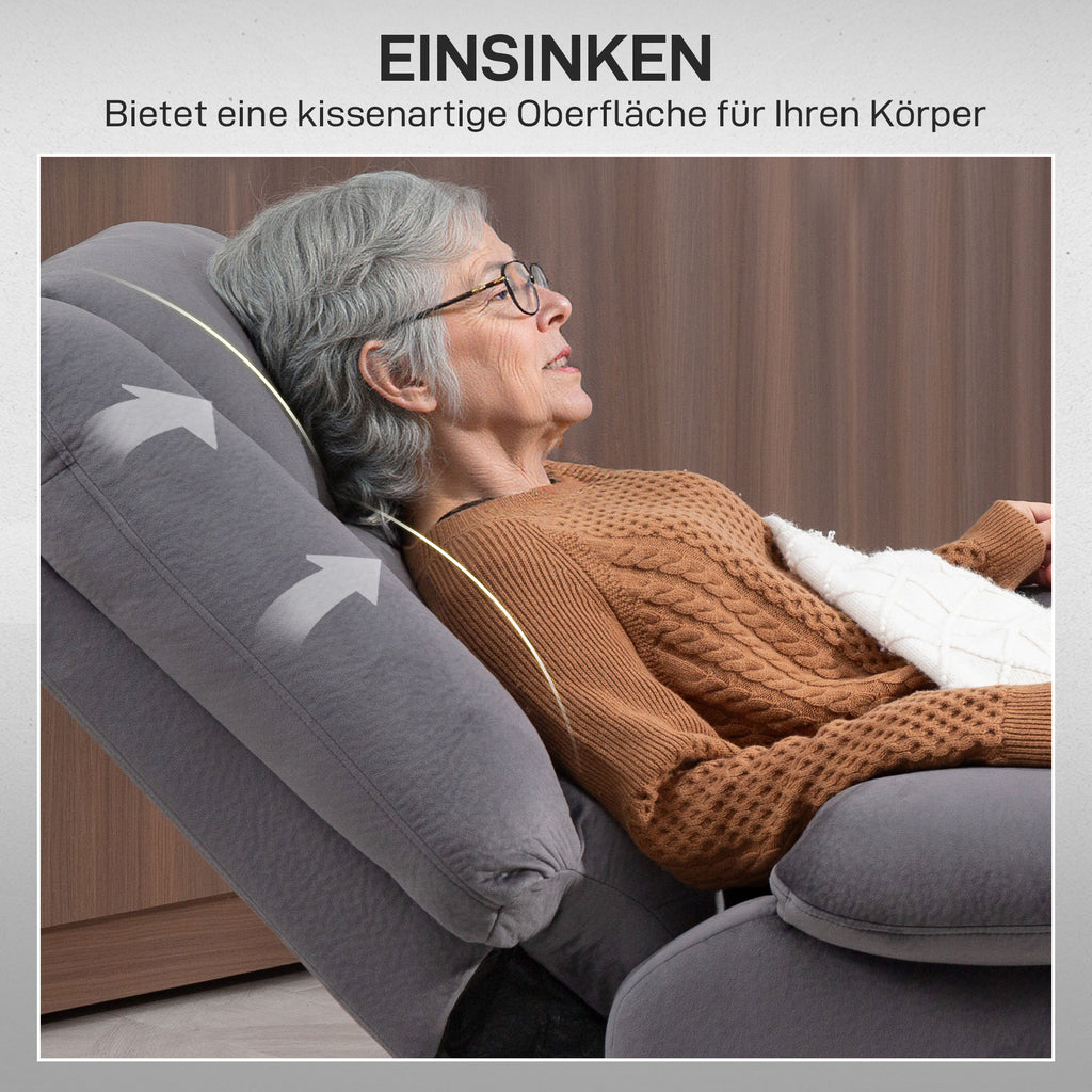 HOMCOM Fernsehsessel mit Aufstehhilfe, Wärme- und Massagefunktion, Fernbedienung und Seitentasche, Dunkelgrau