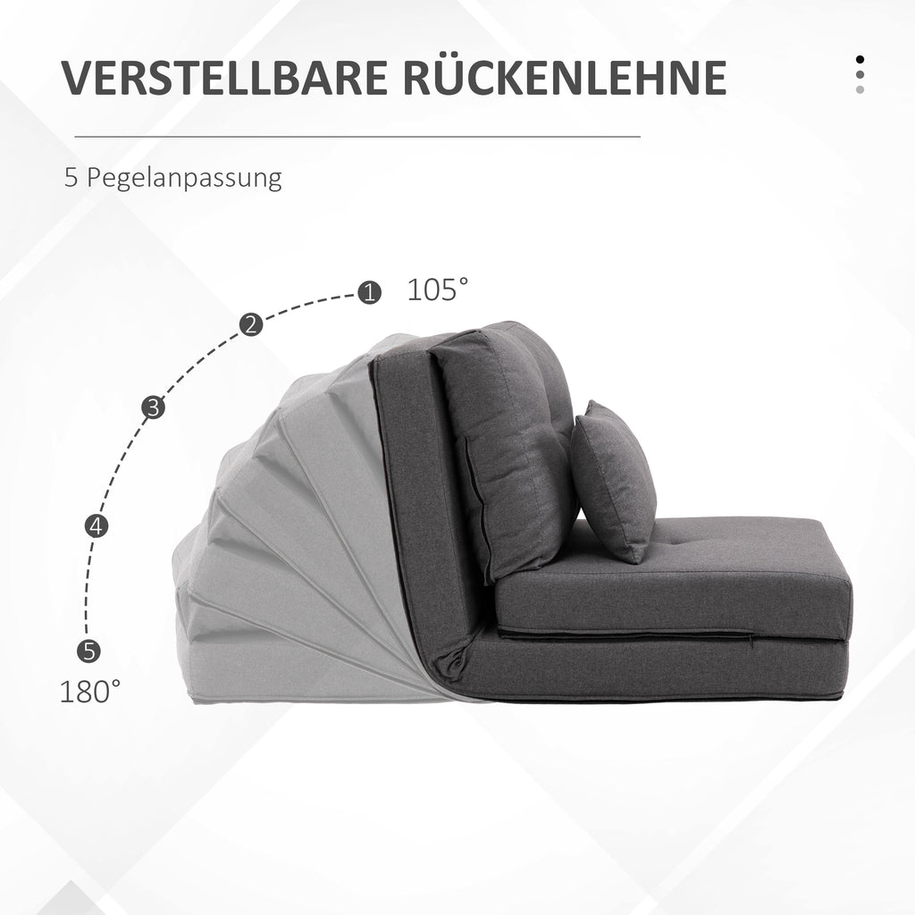 HOMCOM Bodensessel Klappmatratze Schlafmatte, 2-in-1-Design, abnehmbares Kissen, 60 x 80 x 56 cm, Dunkelgrau