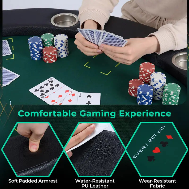 Round 48-Inch Texas Hold'em Casino Table for Leisure Play – 8-Player Setup, Metal Frame