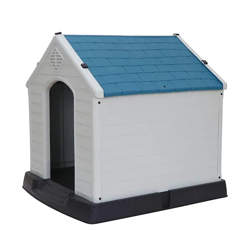 ZENY Plastic Indoor Outdoor Dog House Medium Pet Doghouse White, Blue Roof