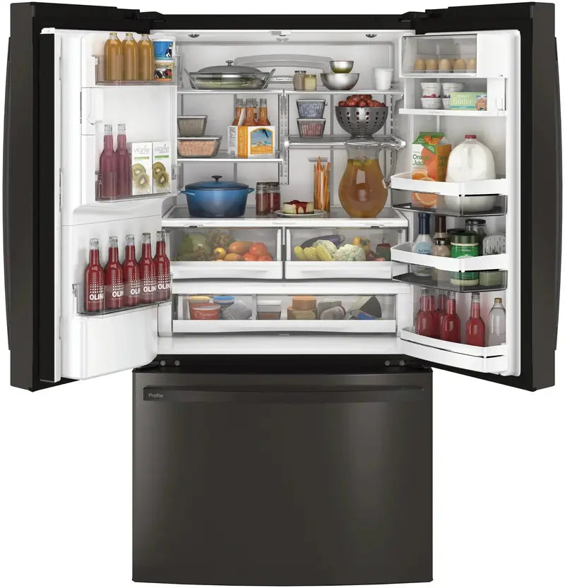 PFE28KBLTS French Door Refrigerator – 36-Inch, Black Stainless Steel, Advanced Cooling System
