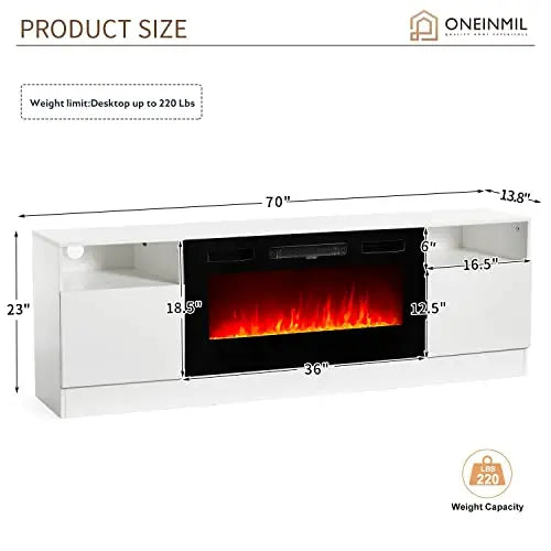 Oneinmil Fireplace TV Stand – 36-Inch Electric Fireplace Entertainment Center in White Wood Finish