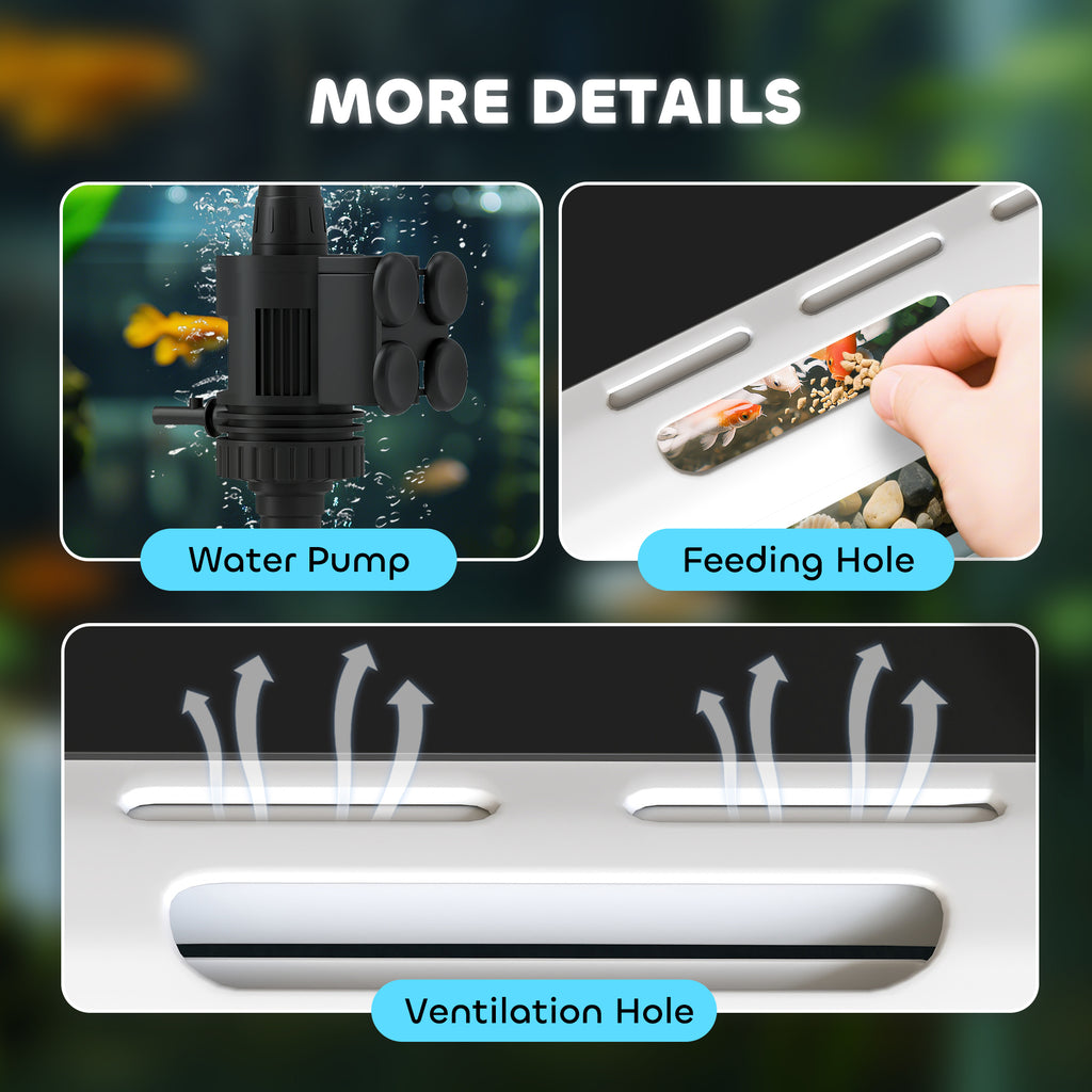 PawHut Aquarium, 17 L Tropenfischaquarium, leichte Pflege, klare Sicht, mit LED-Leuchten, 35L x 21B x 31H cm, Weiß+Schwarz