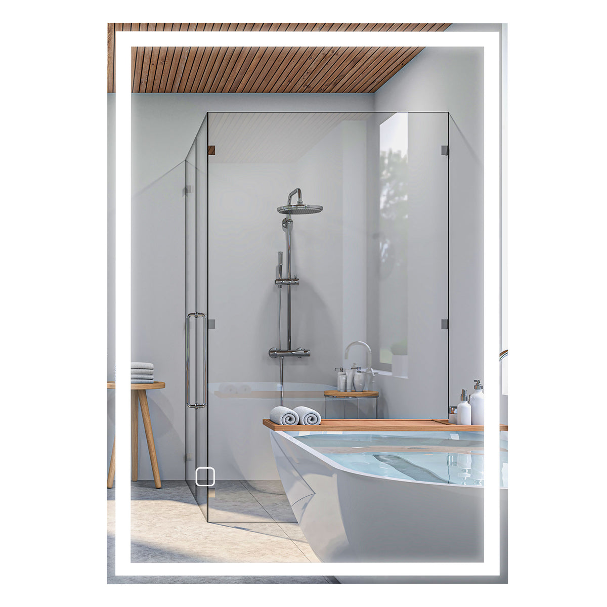 HOMCOM Badspiegel Badezimmerspiegel Wandspiegel LED´s. Berührungsschalter, Weiß