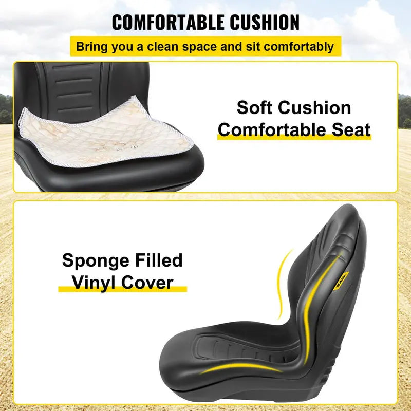 VEVOR Universal High-Back Tractor Seat — Black Vinyl, Drain Hole, Easy-Mount Design for Lawn Mowers & Industrial Equipment