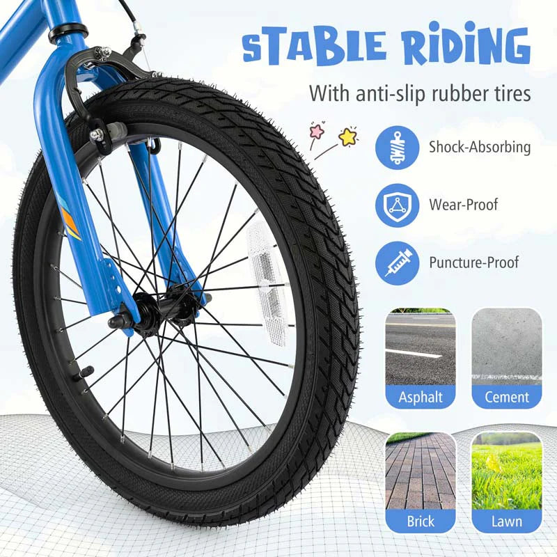 16/18 Inch LED Lighted Kids Bike with Training Wheels, Headlight, Adjustable Seat & Dual Brakes, Children Bicycle for Ages 4-8 Years
