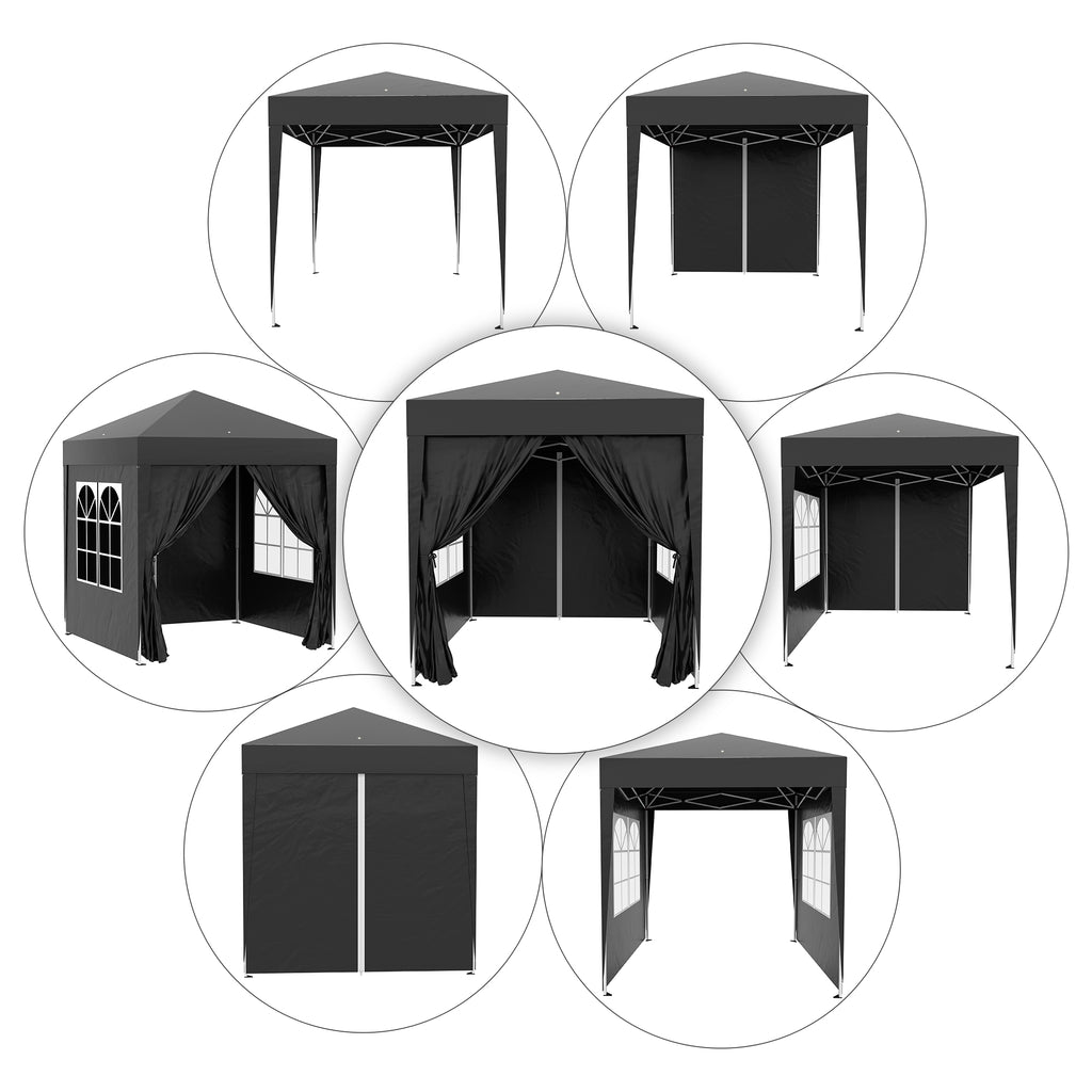 Outsunny Faltpavillon, Bierzelt, 4 abnehmbare Seitenwände, 2 Fenster, Metallrahmen, 2 x 2m, Schwarz
