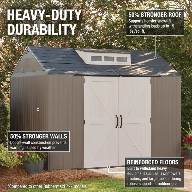 Rubbermaid Weather-Resistant Garden Shed – 2.13m x 2.13m with Floor, Grey Finish