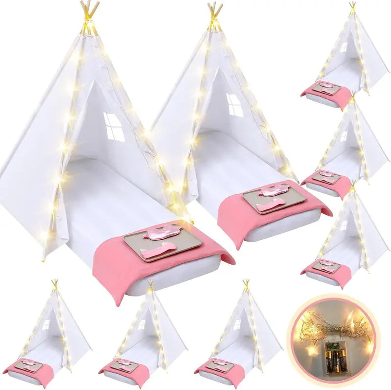 Windyun 8-Piece Kids Teepee Tent Set – Portable White Play Tent for Sleepovers, Parties & Indoor Camping