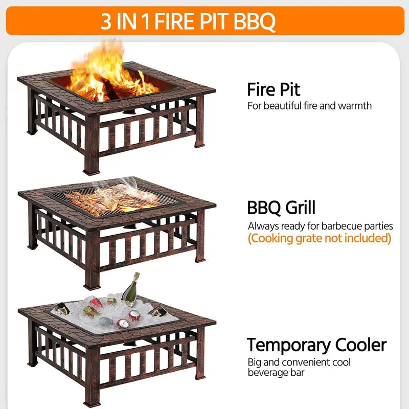 Yaheetech 32-Inch Square Fire Pit Table – Multifunctional Outdoor Heating Unit for Patios, Gardens, Camping & Picnics