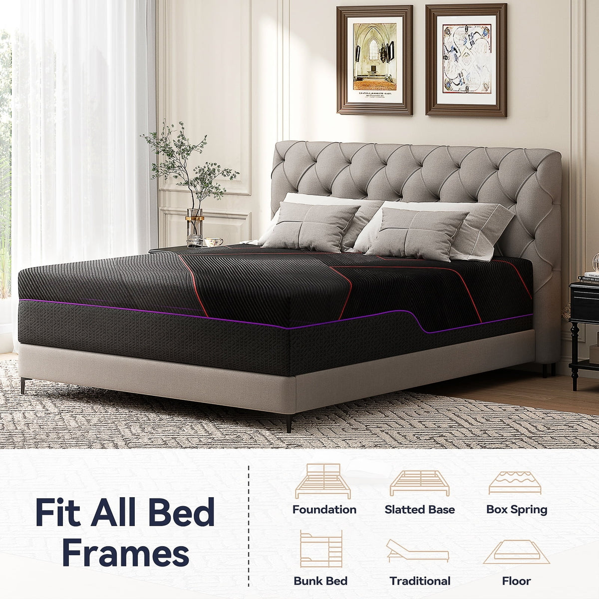 Sailvan Full Size Mattress, 12 in Memory Foam Mattress in a Box, Medium Firm Mattress Full Size with Upgrade 7 - Zone Support, Motion Isolation & Certipur - US for Pressure Relief, Black