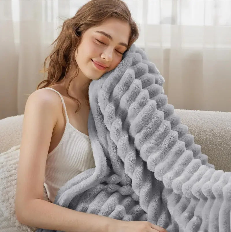 Soft Striped Fluffy Throw Blanket for Couch or Bed