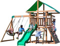 Wooden Mountain-Themed Swing Set – Includes Canopy Shade, Wave Slide, Rope & Net Swings, Rock Wall, Ladders & Steering Wheel
