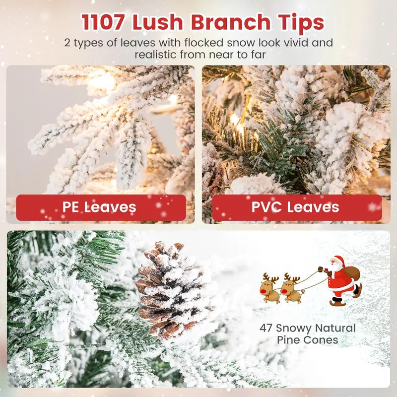 Pre-Lit Flocked Christmas Tree with Traditional Warm-White Incandescent Bulbs
