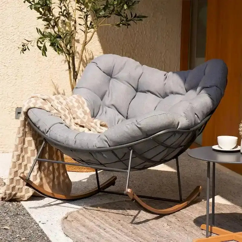 Oversized Outdoor Rocking Egg Chair – Indoor/Outdoor Lounge with Cushioned Upholstery