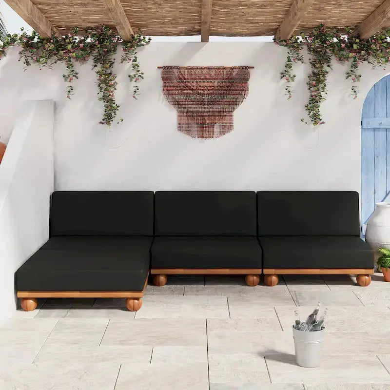 Scott Living Dulcie L-Shaped Acacia Wood Outdoor Sectional – 4-Piece Set with Removable Cushions
