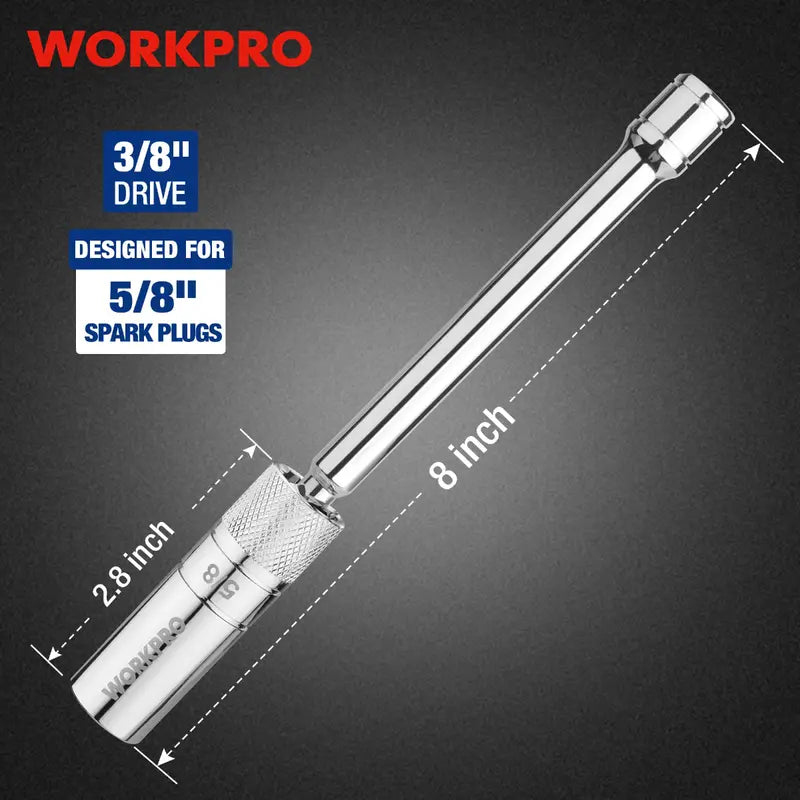 WORKPRO 5/8″ Magnetic Swivel Spark Plug Socket – 3/8″ Drive, 8″ Total Length