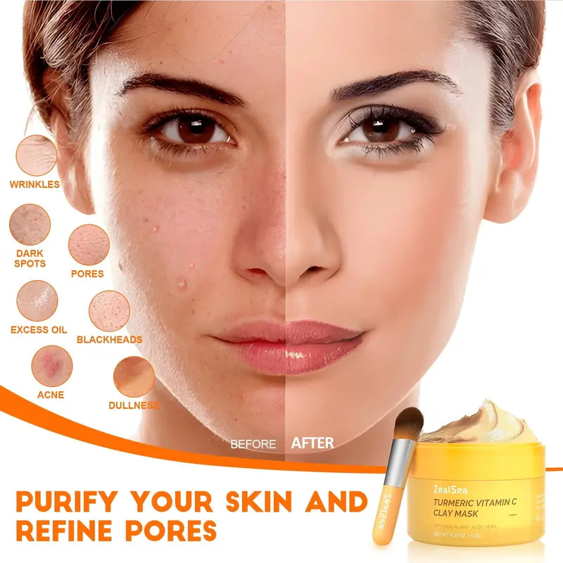ZealSea Turmeric & Vitamin C Facial Mask, 4.23 Oz – Deep Cleansing, Brightening, Anti-Aging