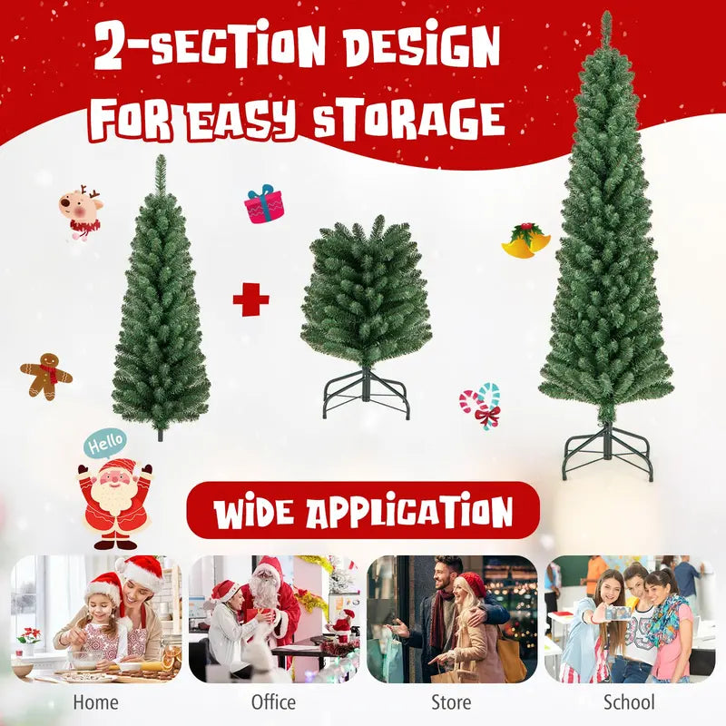 Slender Pre-Lit Pencil-Style Christmas Tree for Compact Home or Office Spaces