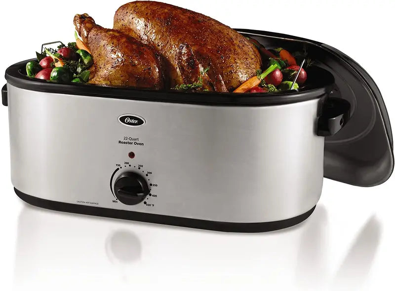 Oster 22-Quart Stainless Steel Roaster Oven – Adjustable Temperature Control, Removable Rack & Even Heat Distribution