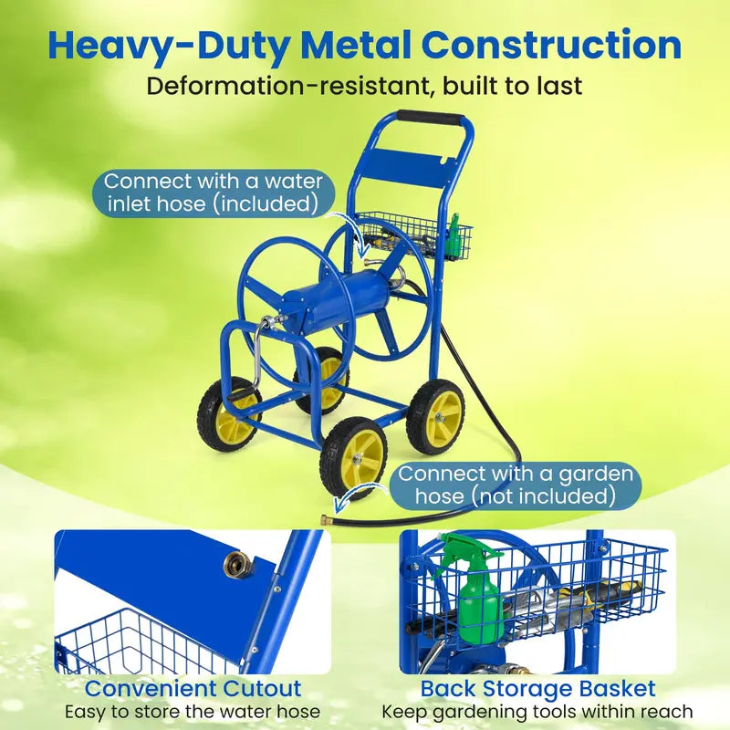 Rolling Garden Hose Reel Cart – 300 ft Capacity for 5/8″ Hose with Easy-Move Wheels