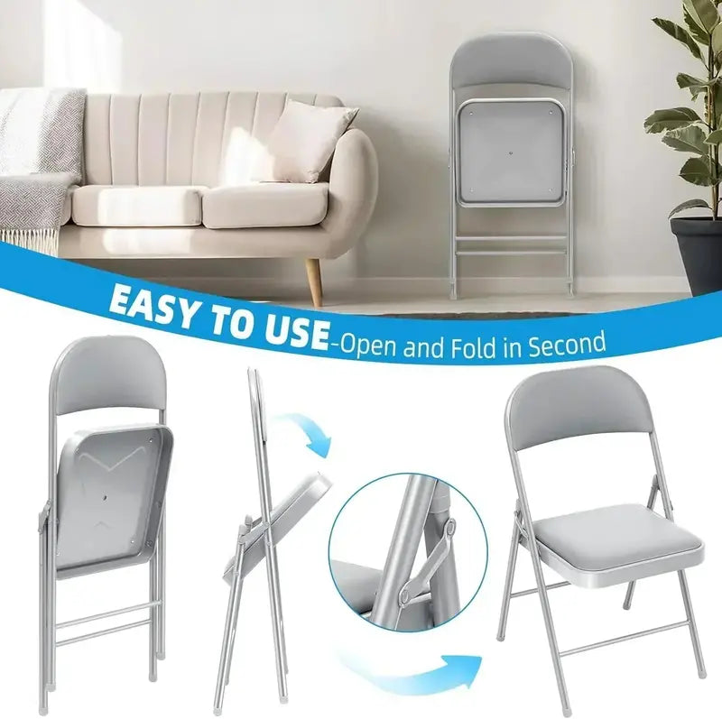Set of Six Black Folding Chairs — Leather-Upholstered Event Seating for Weddings, Offices & Gatherings