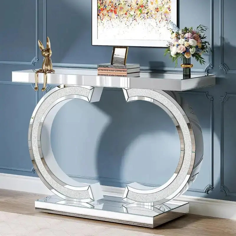 Silver Mirror-Fronted Console Table – 39-Inch Entryway or Hallway Accent Piece