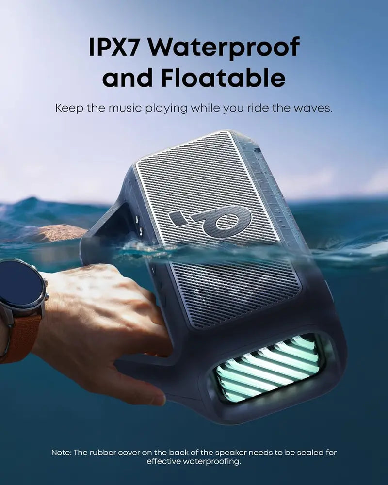 Portable IPX7 Waterproof Outdoor Speaker – 80W Output, BassUp 2.0, 24-Hour Battery, RGB Lighting, Bluetooth 5.3 & Custom EQ for Camping, Beach or Backyard