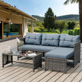 Shintenchi 3-Piece Blue-Gray All-Weather Wicker Patio Set with Glass Table & Cushions