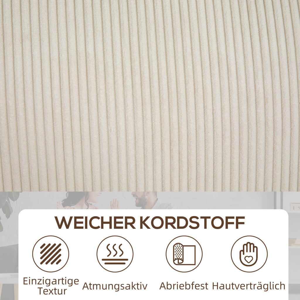HOMCOM 3-Sitzer Sofa mit Cordbezug, Wohnzimmersofa mit Federkern, bis 400 kg, 227 x 84 x 87 cm, Cremeweiß