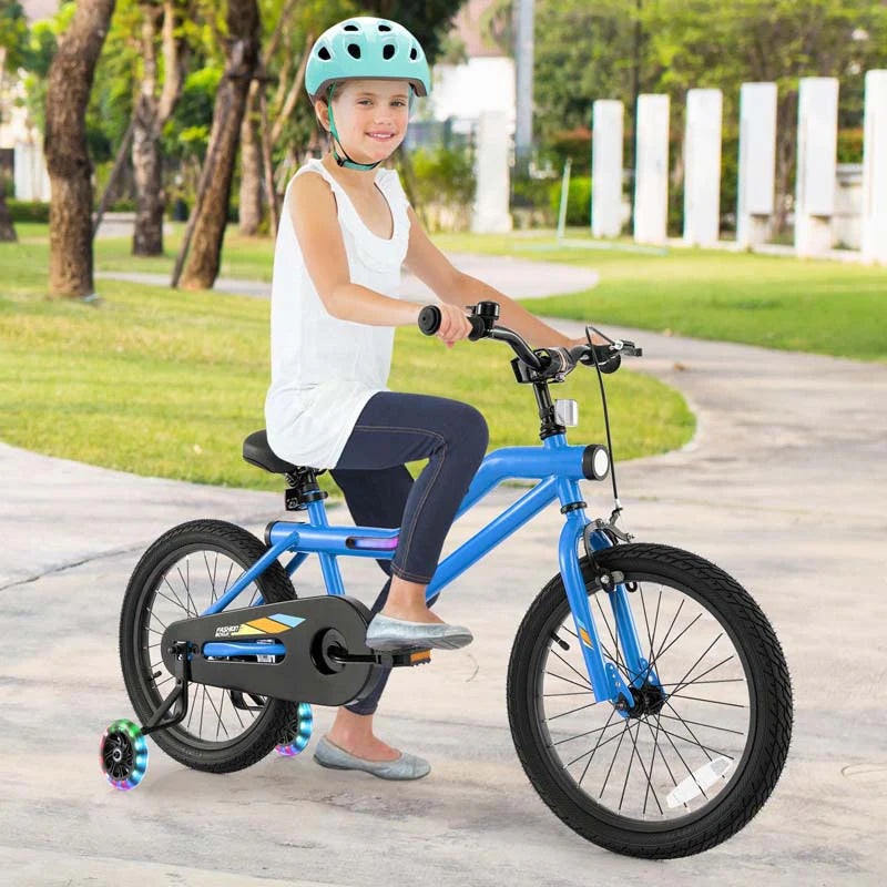 16/18 Inch LED Lighted Kids Bike with Training Wheels, Headlight, Adjustable Seat & Dual Brakes, Children Bicycle for Ages 4-8 Years