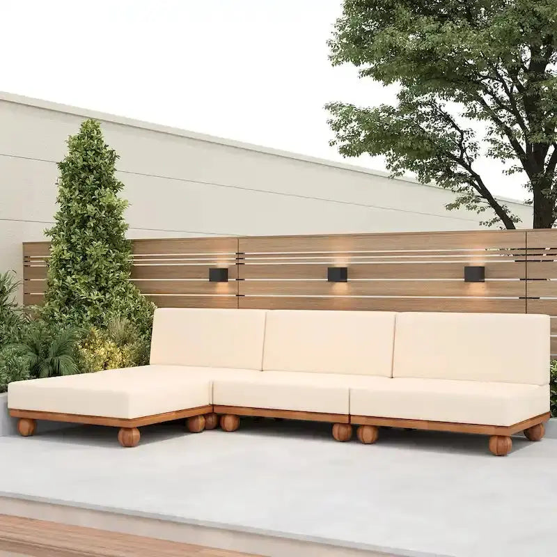 Scott Living Dulcie L-Shaped Acacia Wood Outdoor Sectional – 4-Piece Set with Removable Cushions