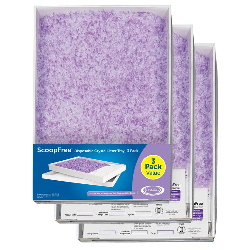 PetSafe ScoopFree Complete Replacement Lavender Scented Crystal Litter Tray, 3-Pack  Easy Cleanup with Disposable Tray  Includes Leak Protection and Low Tracking Litter
