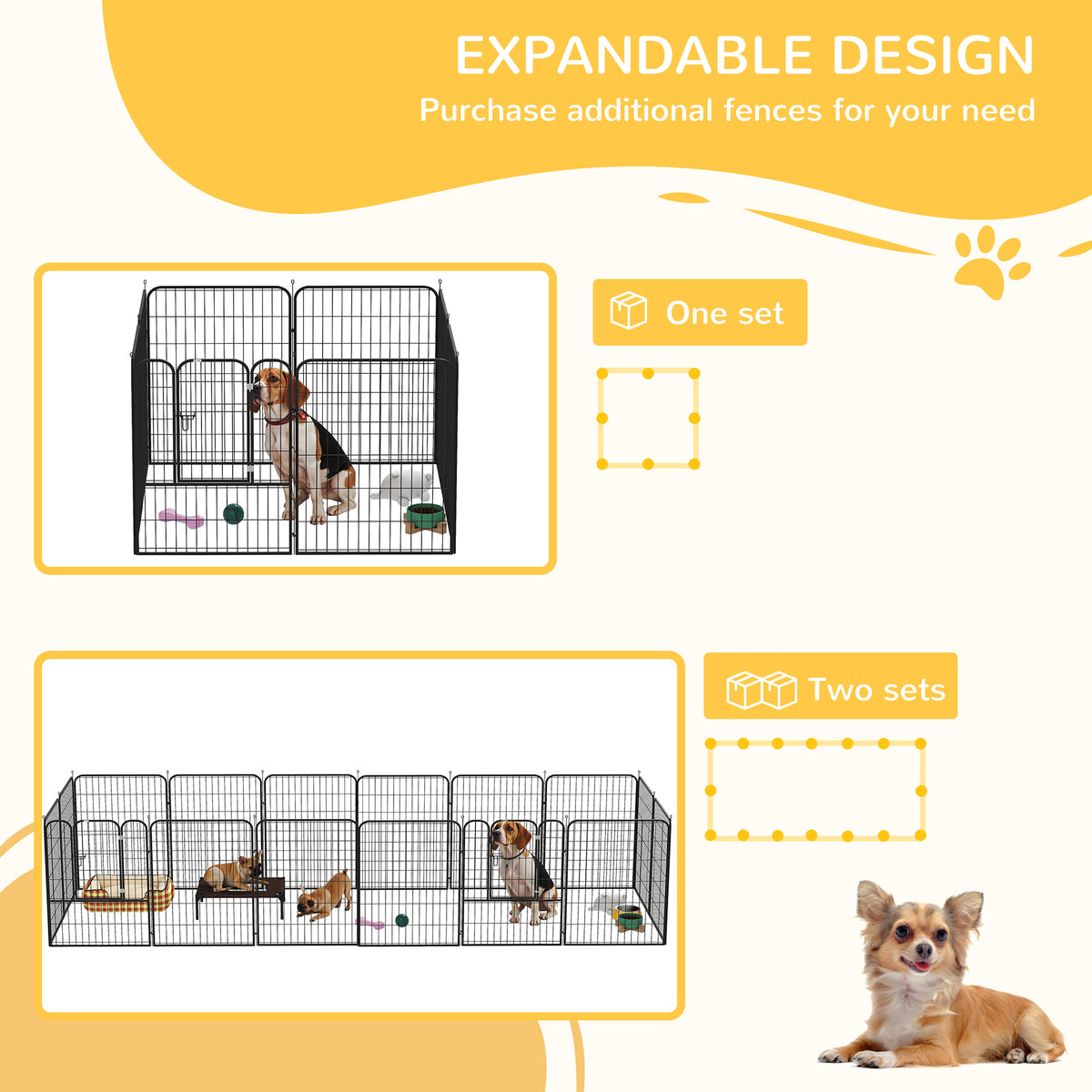 PawHut Welpenauslauf Freigehege Laufstall für Haustier Laufgitter Laufstall Hundegehege individuell gestaltbare Form mit Tür Metall 80 x 100 cm  Schwarz