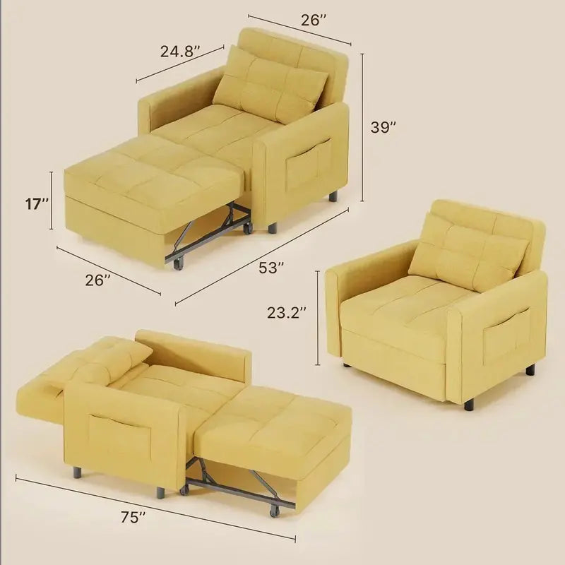 Multifunctional 3-in-1 Pull-Out Sleeper Chair – Spacious Single-Seater Convertible Sofa