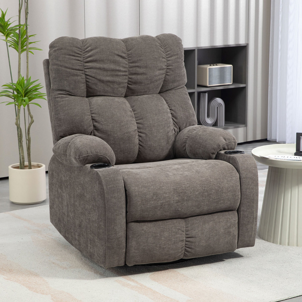 HOMCOM Relaxsessel mit Fußstütze, Loungesessel modern, drehbar, bis 150 kg, Stahlrahmen, 88x96x108cm, Hellbraun