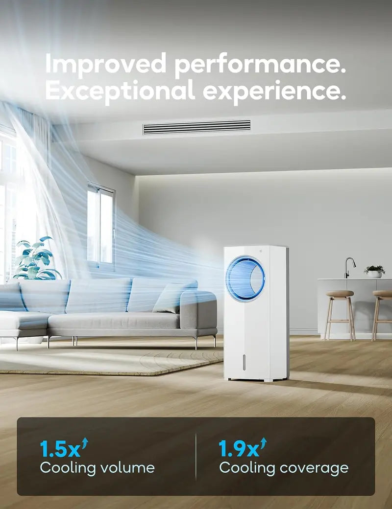 Windowless Evaporative Air Cooler – Compact 26.3″ Portable Unit with 3 Speeds, 4 Modes, 7-Hour Timer, Ice Packs & Remote for Bedroom Use