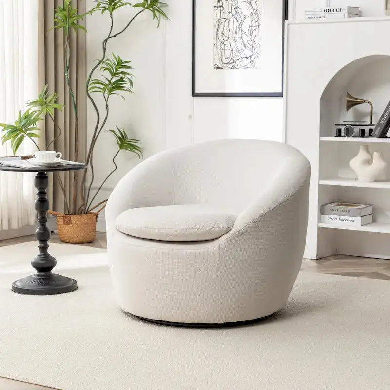 Modern Swivel Barrel Chair with 360° Rotation and Textured Bouclé Upholstery