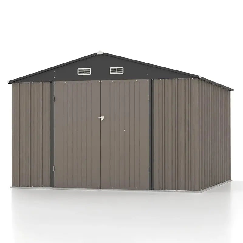 Patiowell 10′ x 10′ Heavy-Duty Metal Storage Shed – Sloped Roof Design with Dual Lockable Doors