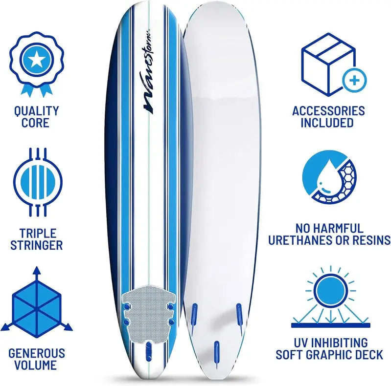 Wavestorm 8-Foot Soft-Top Surfboard – Foam-Cored Longboard for Beginners & All Skill Levels