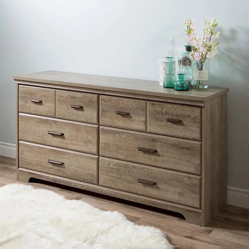 Versa Country Cottage Double Dresser – 6-Drawer Rustic Bedroom Storage Solution