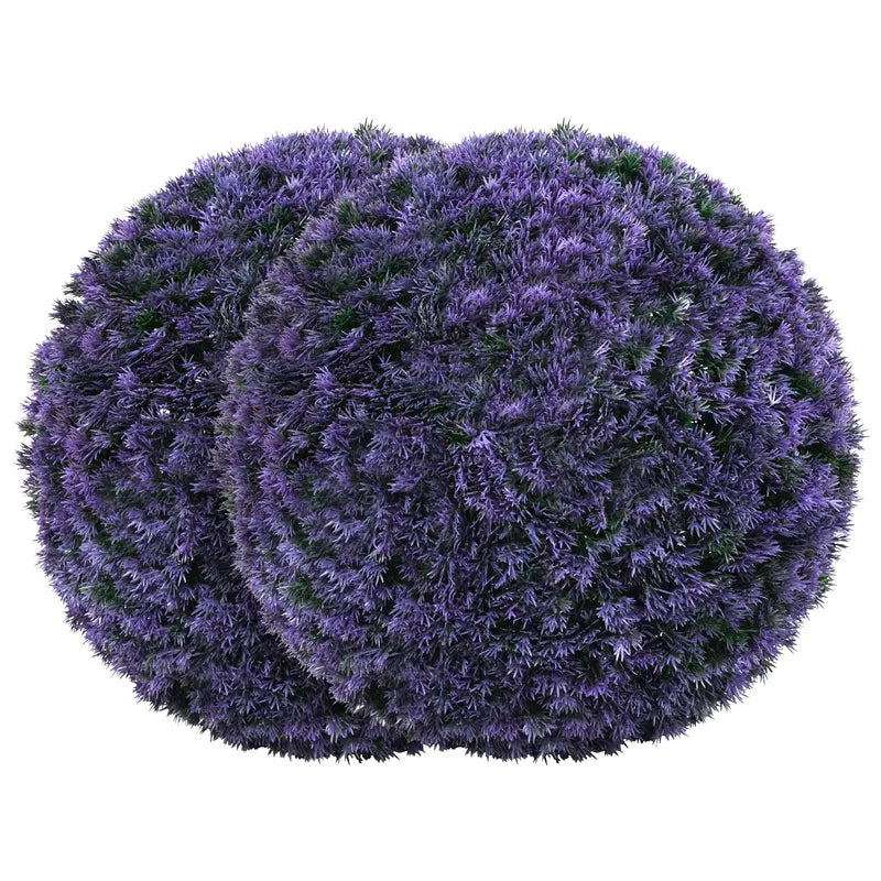 Pair of 15-Inch Artificial Lavender Topiary Balls – Lifelike Round Faux Plants for Indoor or Outdoor Display