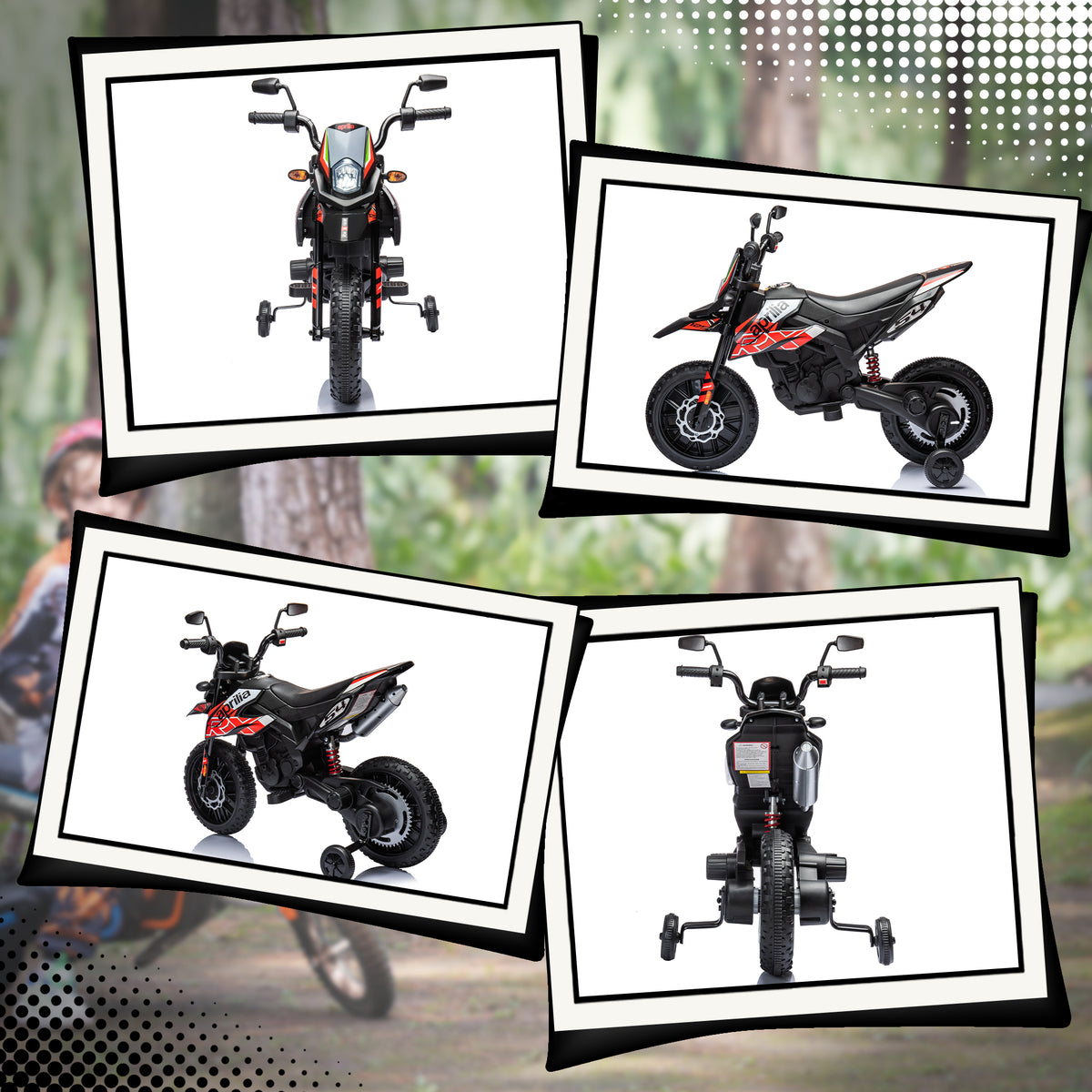 AIYAPLAY Kinder Elektro Motorrad unter Lizenz von Aprilia mit 2 12V Motoren, abnehmbare Trainingsräder, LED Licht, Musik - Rot