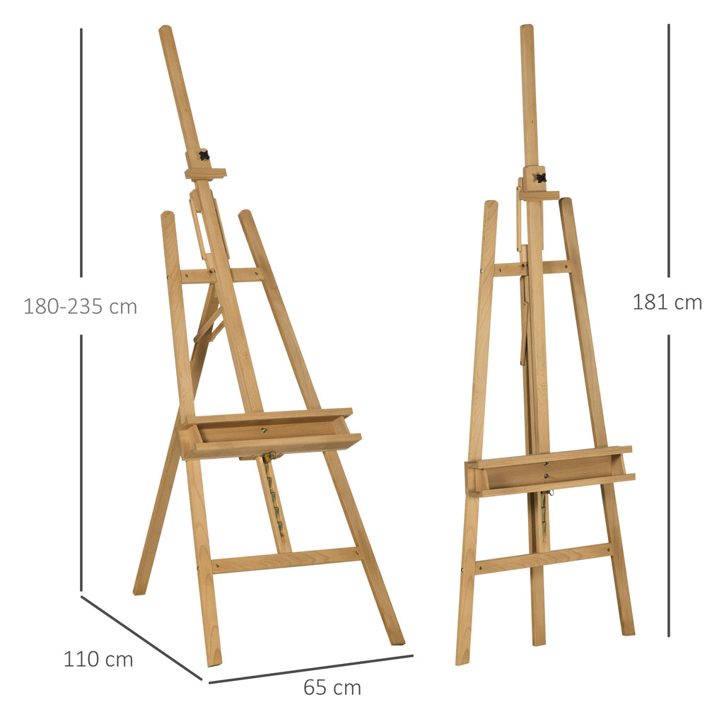 Vinsetto Staffelei, Holzstaffelei, höhenverstellbar, klappbar, Stiftablage, Buchenholz, 65 x 110 x 180-235 cm