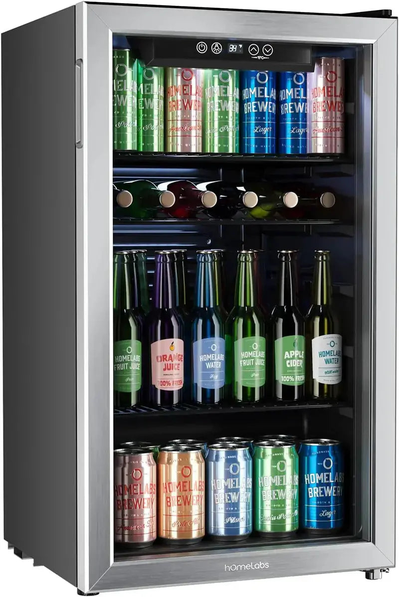 hOmeLabs Glass-Door Beverage Cooler – Compact Mini Fridge for Wine, Beer, or Soft Drinks